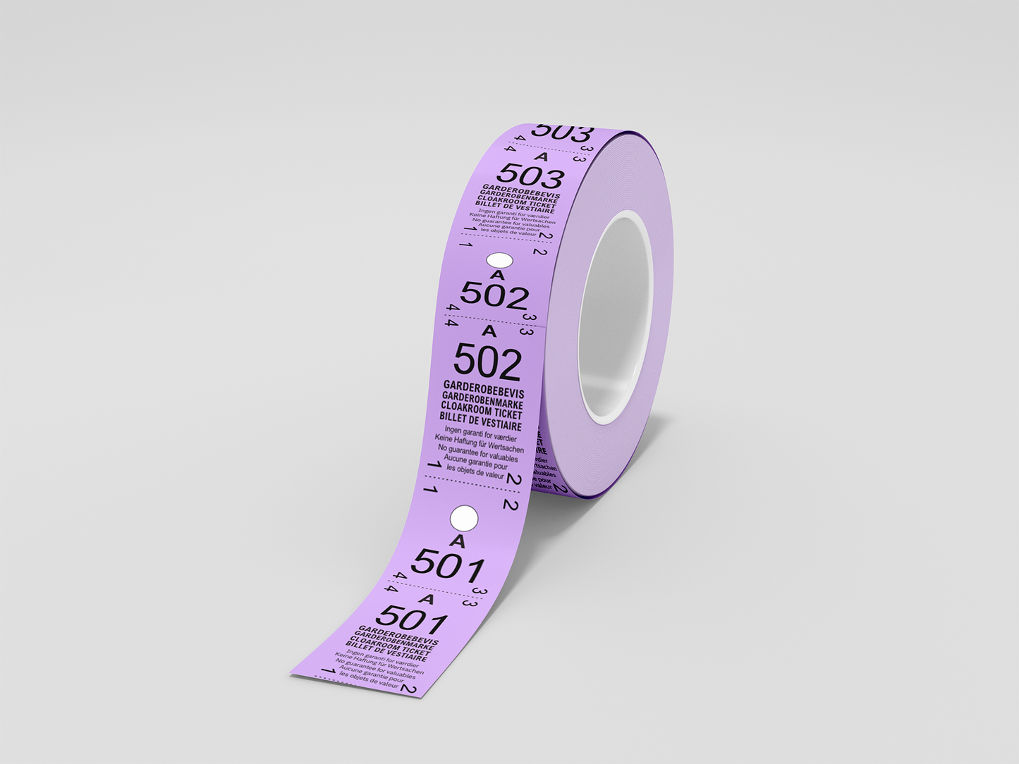 A photo of Cloakroom Tickets 2-Parts (500 pcs) from JM Band®. Purchase tickets in purple here.