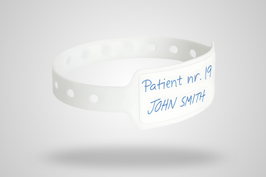 A photo of Patient Wristbands with Plastic Pocket from JM Band®. Purchase Vinyl Wristbands in hospital wristbands here.