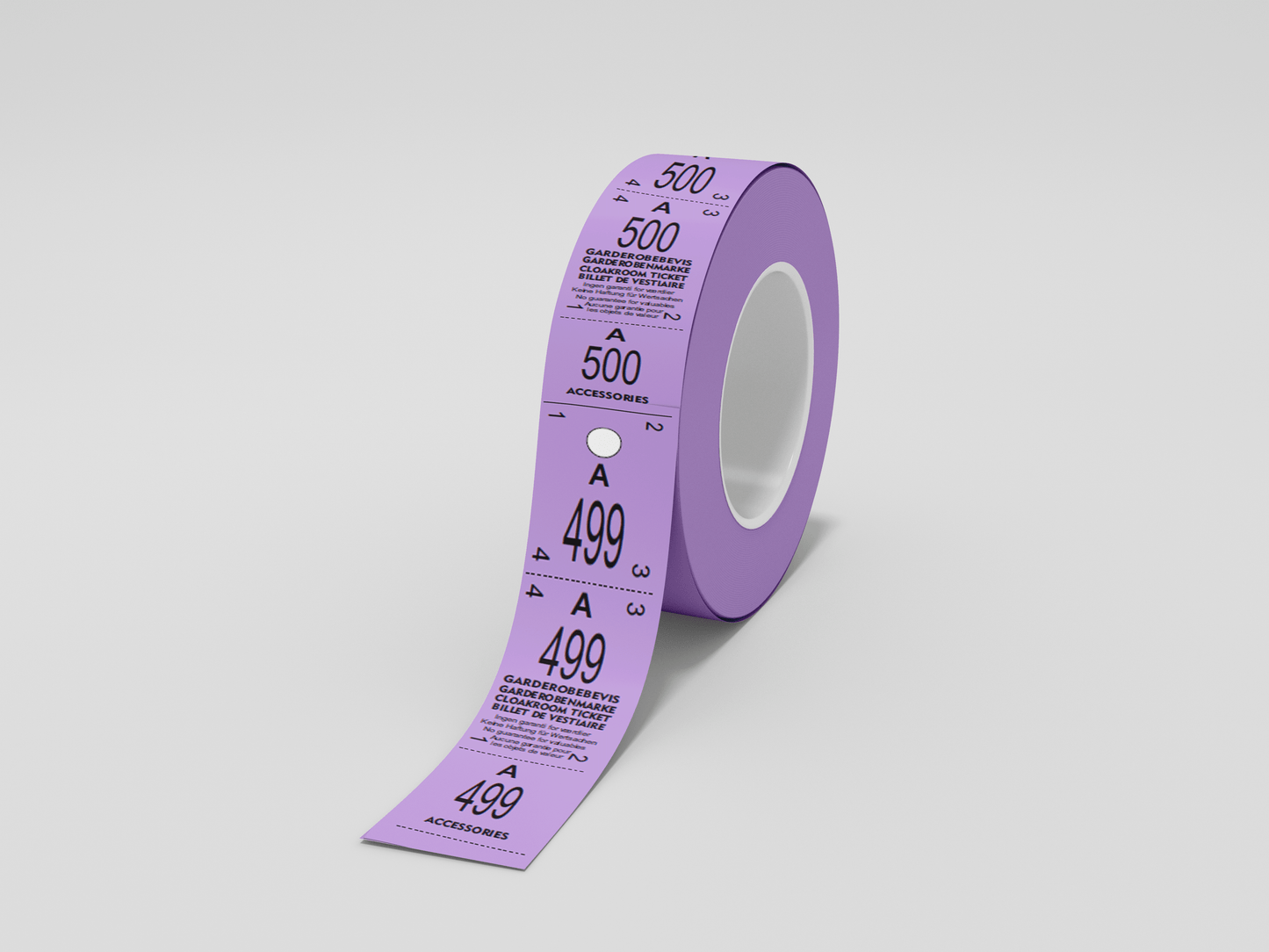 Cloakroom Tickets Roll 500 - Three Parts Tickets JM Band EU 1 Purple