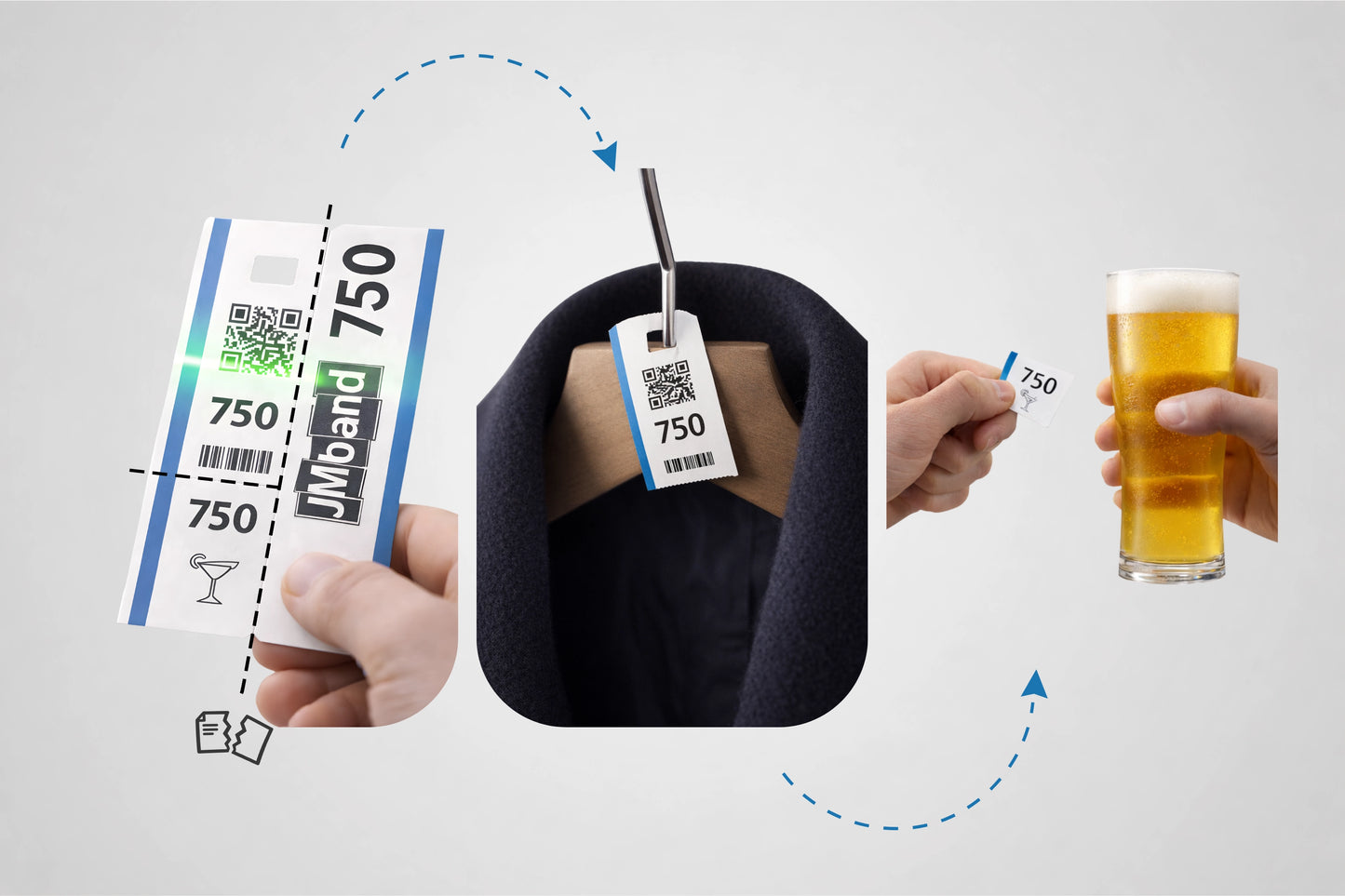 3-delige thermische garderobekaartjes op rol