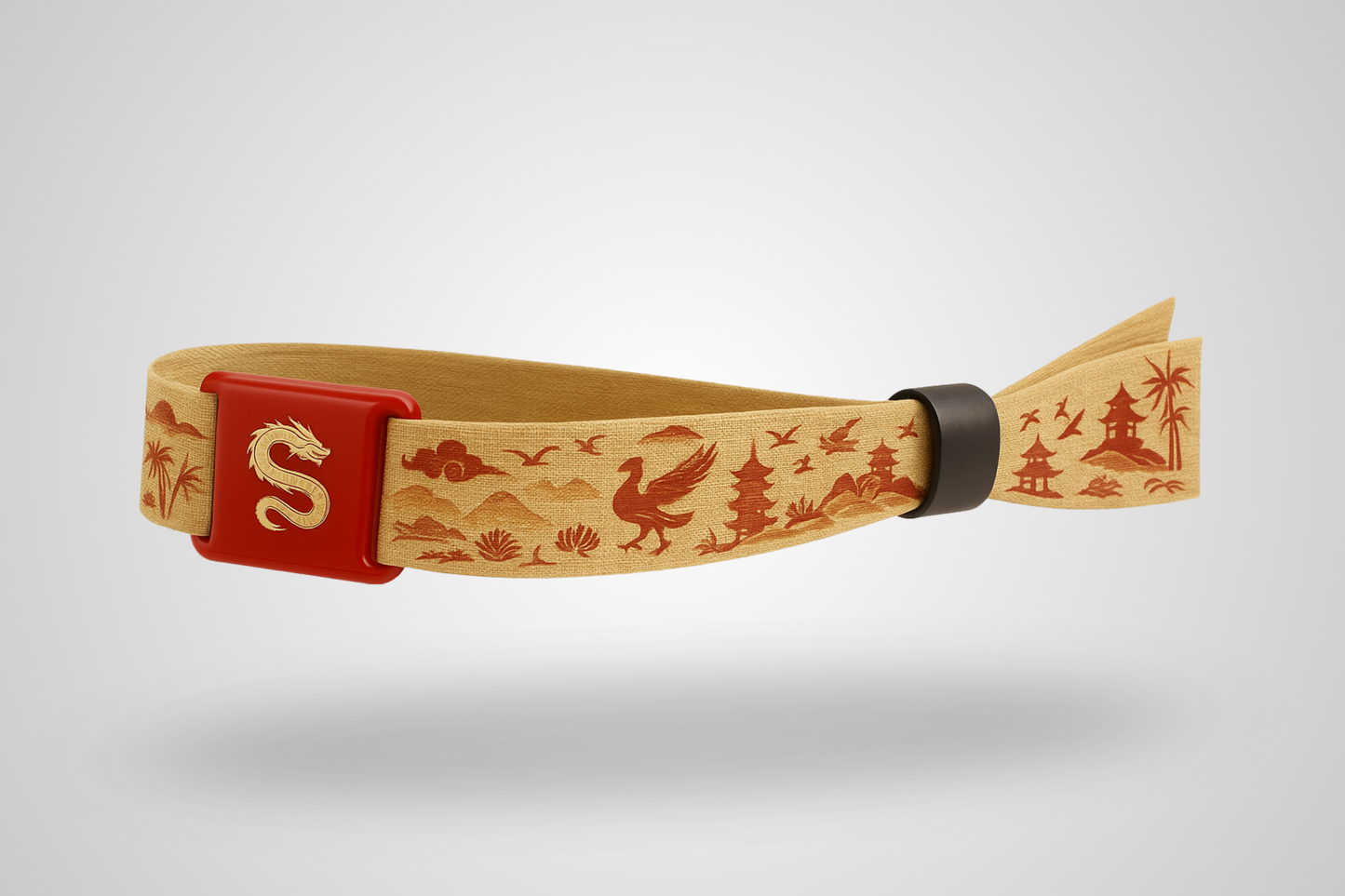 A photo of a textile wristband with a soft RFID slider