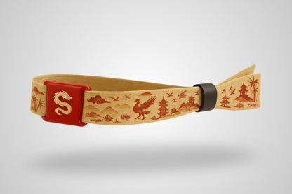 A photo of a textile wristband with a soft RFID slider