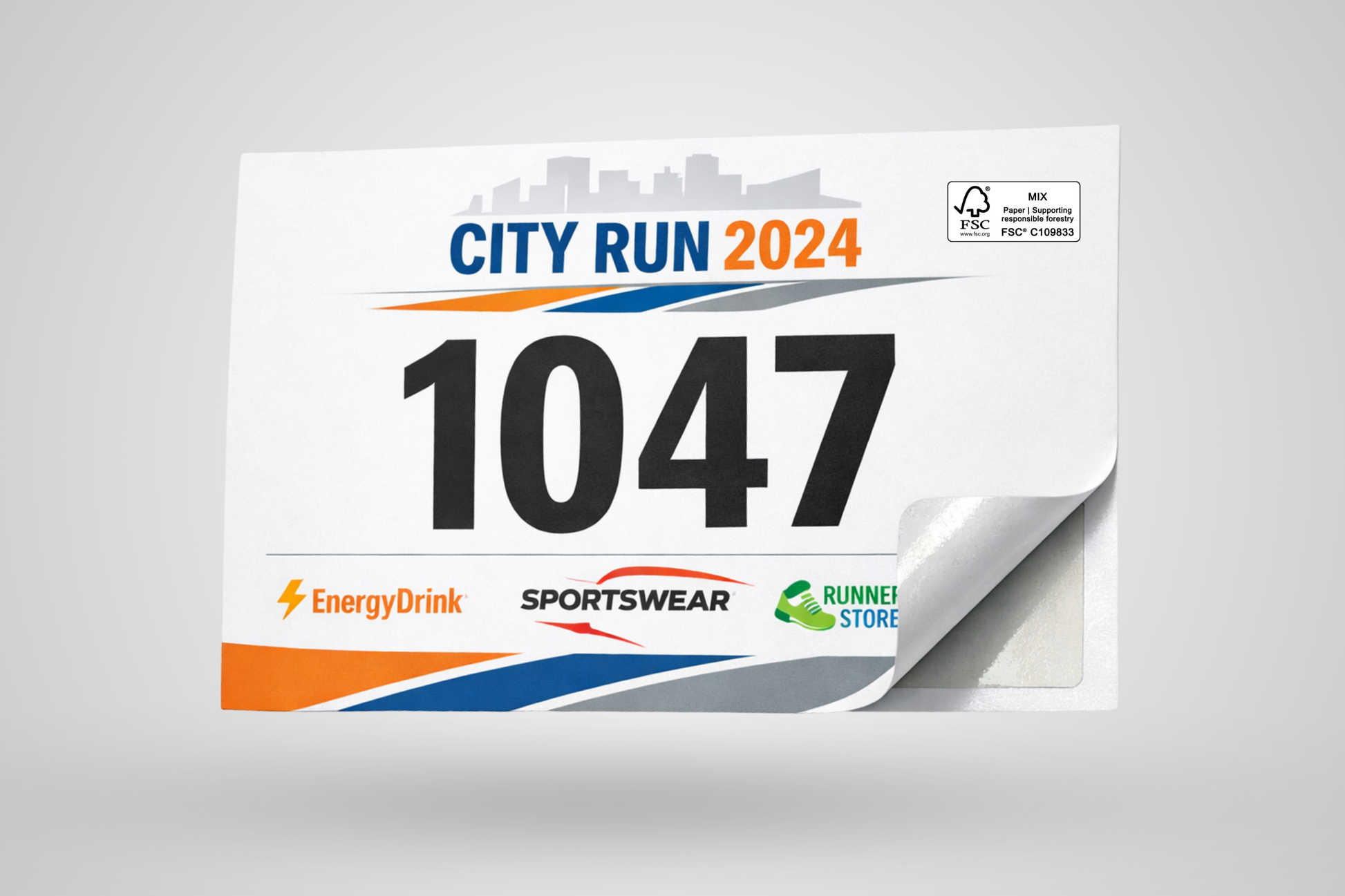 Self-adhesive race numbers with print and FSC certification from JM Band®