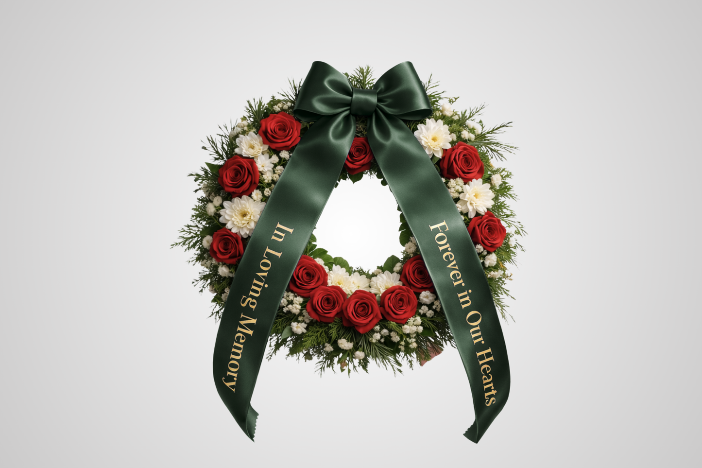 Ruban de bouquet en satin vert foncé écologique avec impression personnalisée de JM Band®.