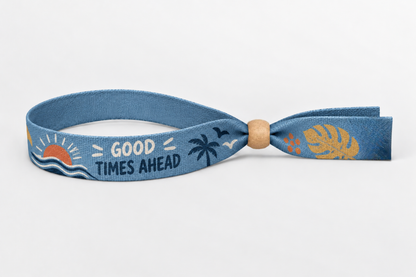 Bracelet en coton bleu clair avec motif plage imprimé