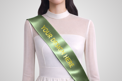 Ruban de commande en satin écologique vert mousse avec motif personnalisé de JM Band®.