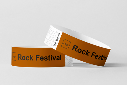 Photo de bracelets en papier imprimés de JM Band®. Achetez des bracelets en papier marron ici.