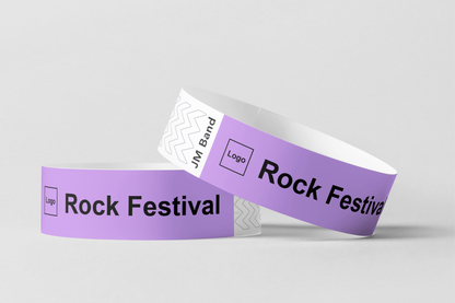 Photo de bracelets en papier imprimés de JM Band®. Achetez des bracelets en papier lavande ici.