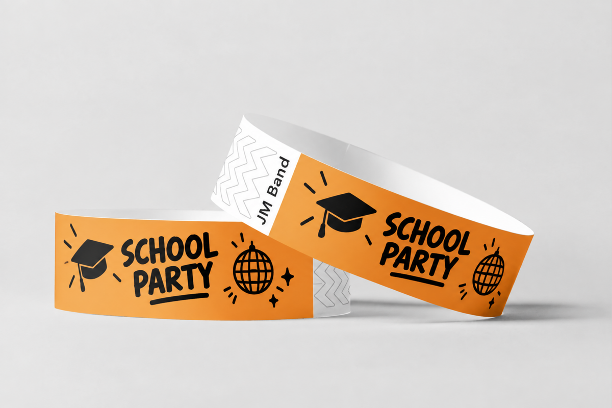 Deux bracelets en papier orange imprimés pour une fête scolaire