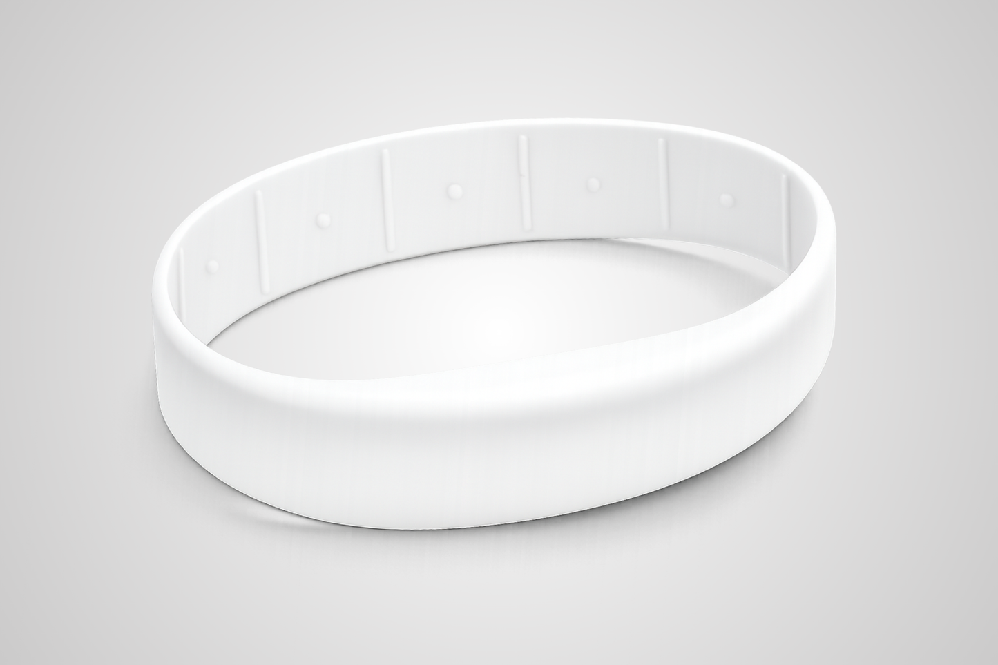 Witte siliconen polsband van JM Band® met opdruk en RFID-technologie.