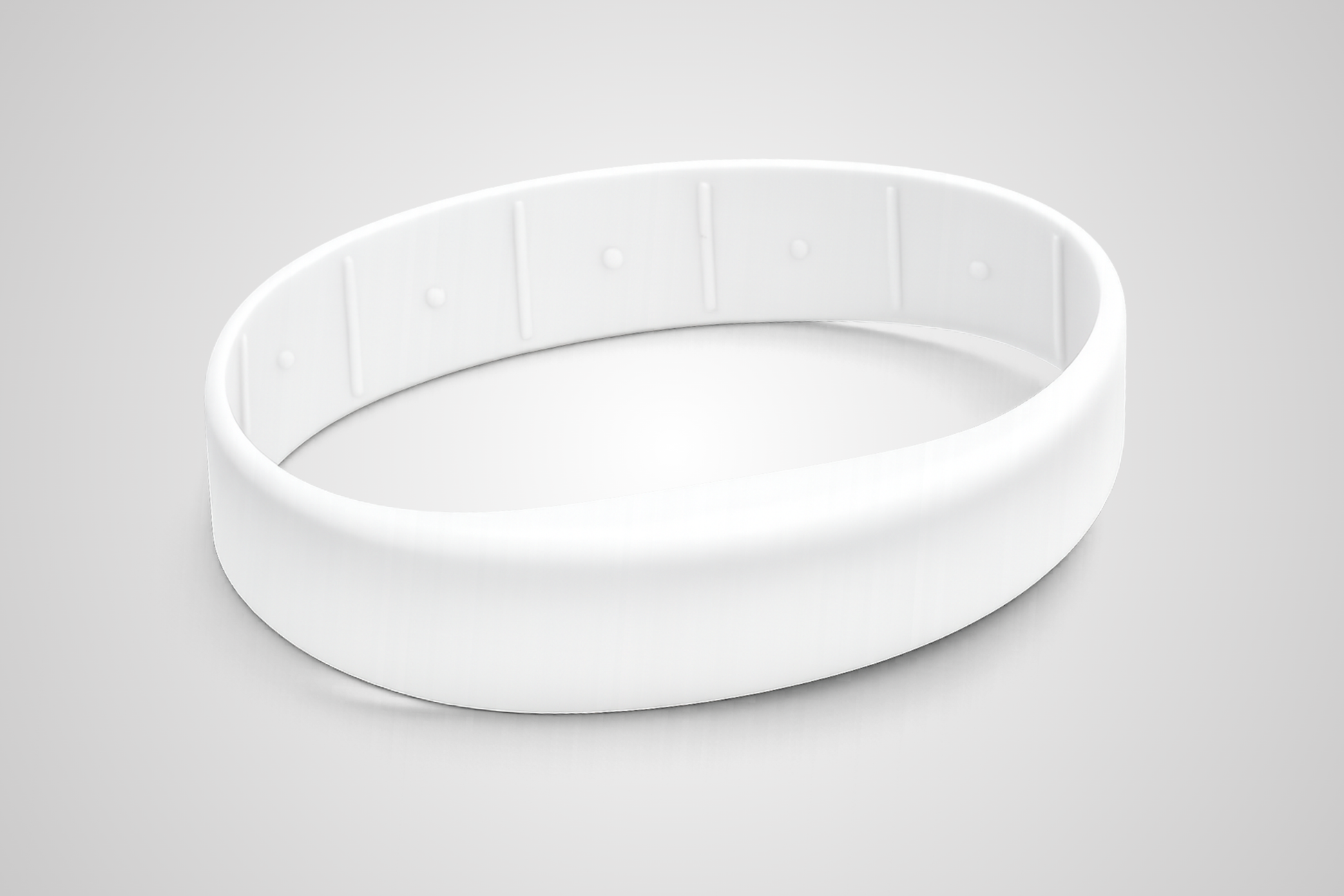 Witte siliconen polsband van JM Band® met opdruk en RFID-technologie.